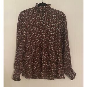 CAbi Blouse High‎ Button Ruffle Neck Floral Pleated Balloon Sleeve Small Modest